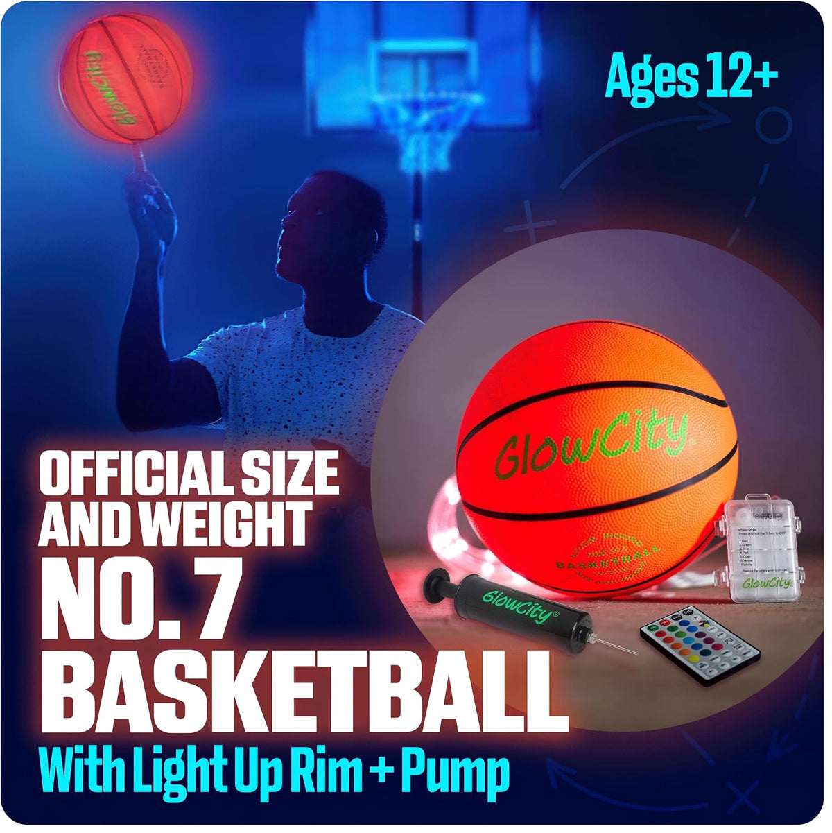 Glow in the Dark Basketball - Size 5, 6, 7 Light up Ball for Kids, Teens & Adults - Night Outdoor Games - Sports Birthday Gifts Ideas for Boys Ages 6 7 8 9 10 11 12 13 14 15